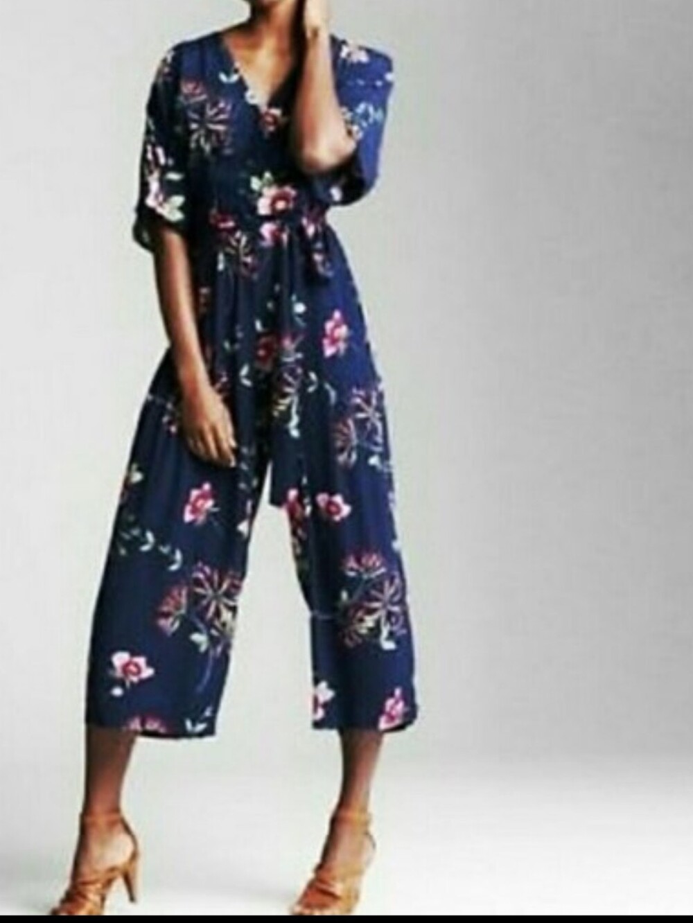 Gap belted jumpsuit romper blue floral sz. 4